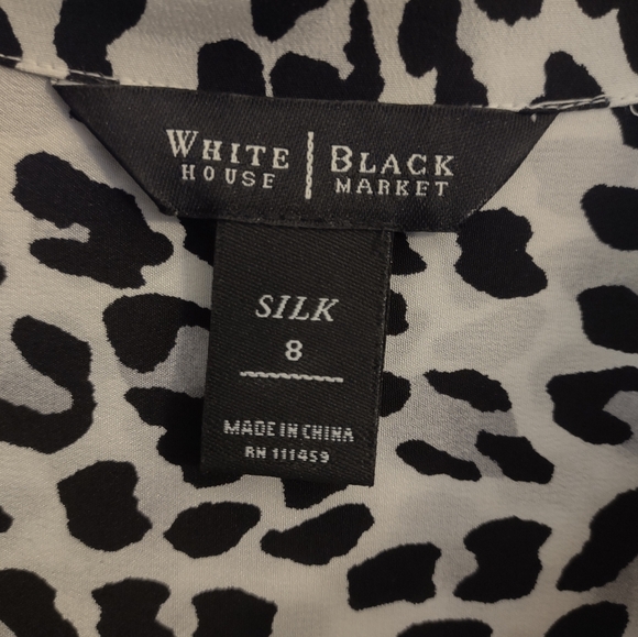 100% Silk White House Black Market Leopard Print Blouse - Size 8 - Picture 7 of 13